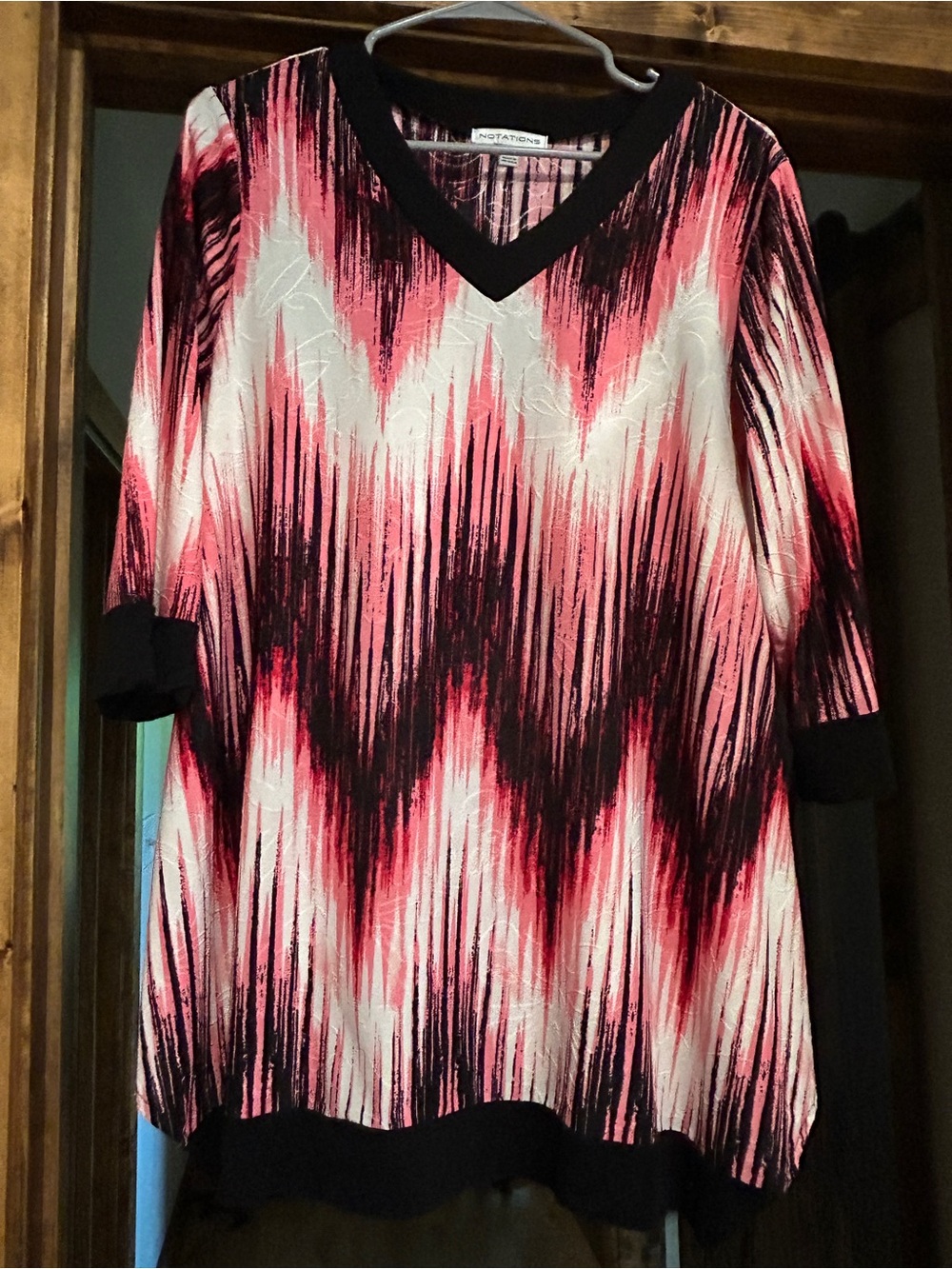 Notations Pink and Black V-Neck Wave-Stripe Tunic